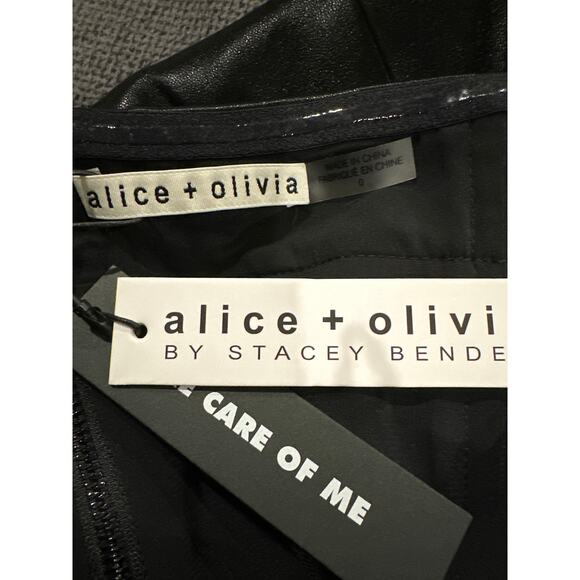 Alice + Olivia Kelly Strapless  Vegan Leather Mini Dress US 0 Black Stretch - Picture 5 of 14